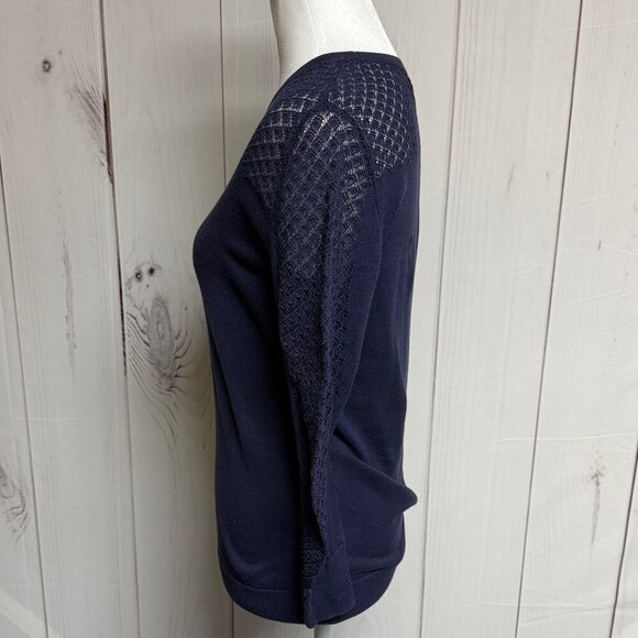Lilly Pulitzer Navy Open Knit Sweater Women’s Medium Cotton Pullover EUC - Picture 2 of 9